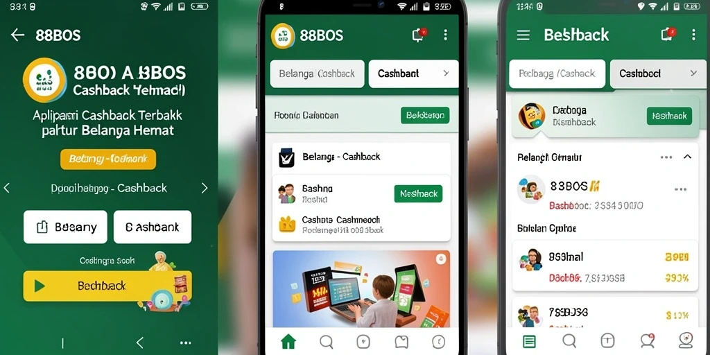Tampilan antarmuka aplikasi Cashback 88BOS yang menarik dan user-friendly.