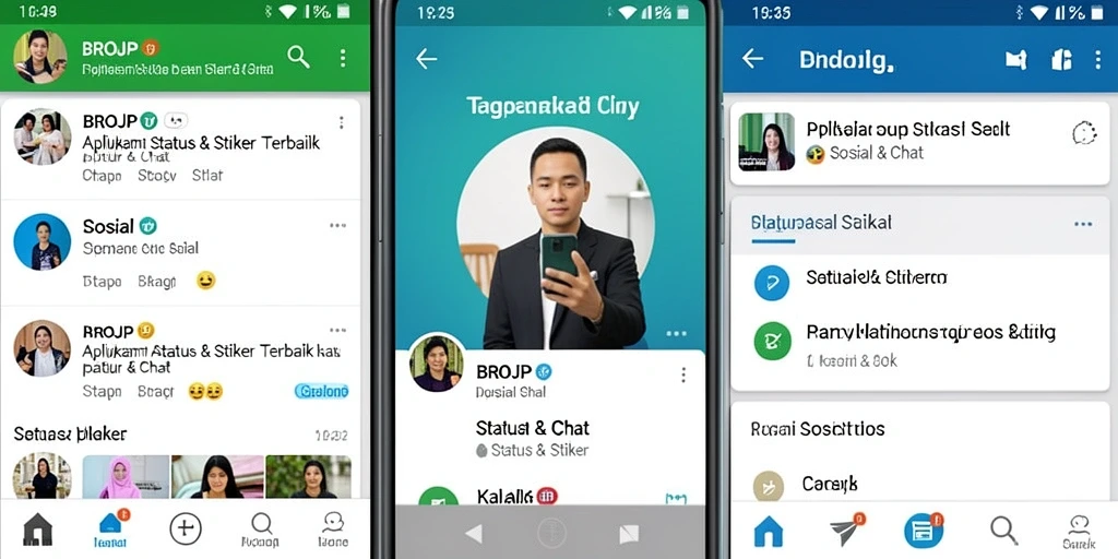 Antarmuka menarik dari aplikasi BROJP untuk Status & Stiker.