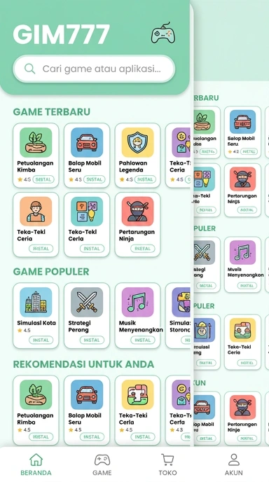 Tampilan katalog aplikasi gim777