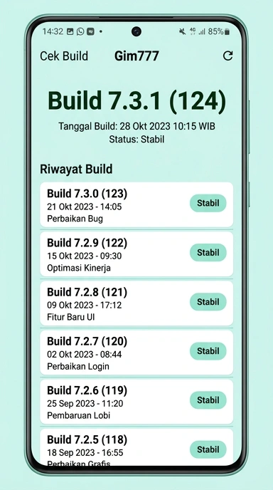 Tampilan riwayat versi gim777